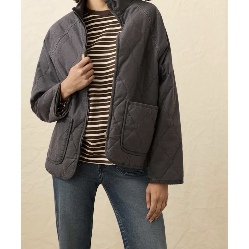 Faherty Women's Sunwashed Quilted Jacket Washed Charcoal Size L/XL Full Zip Line